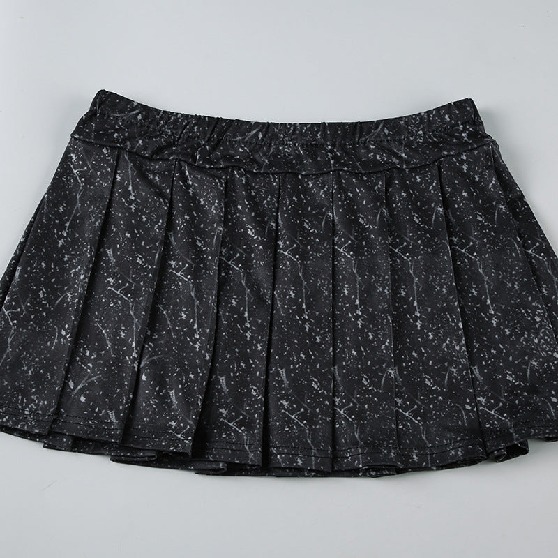 Sexy Women's Tie-Dye Print Short-Sleeved Lace-Up Crop Top Pleated A-Line Skirt Casual Two-Piece Set 18