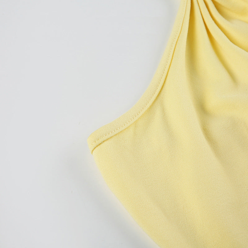 Summer Casual Sexy Knot Halter Neck Vest with Waist Drawstring Shorts Set 18