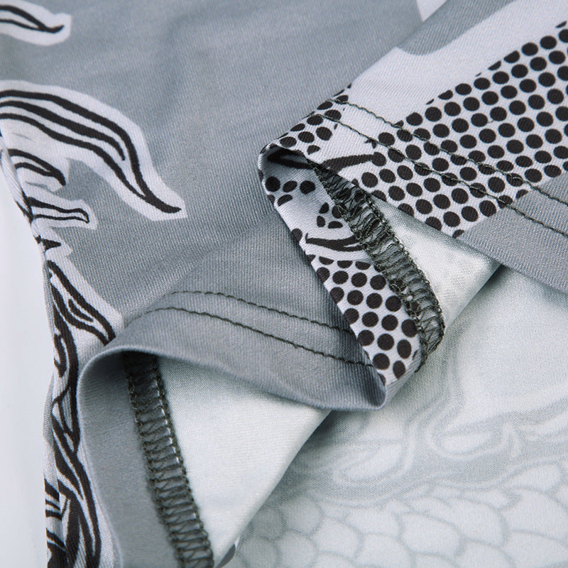 Women's Style Dragon Print Fashion Zip Sleeveless Vest Trousers Casual Two Piece Pants Set 18