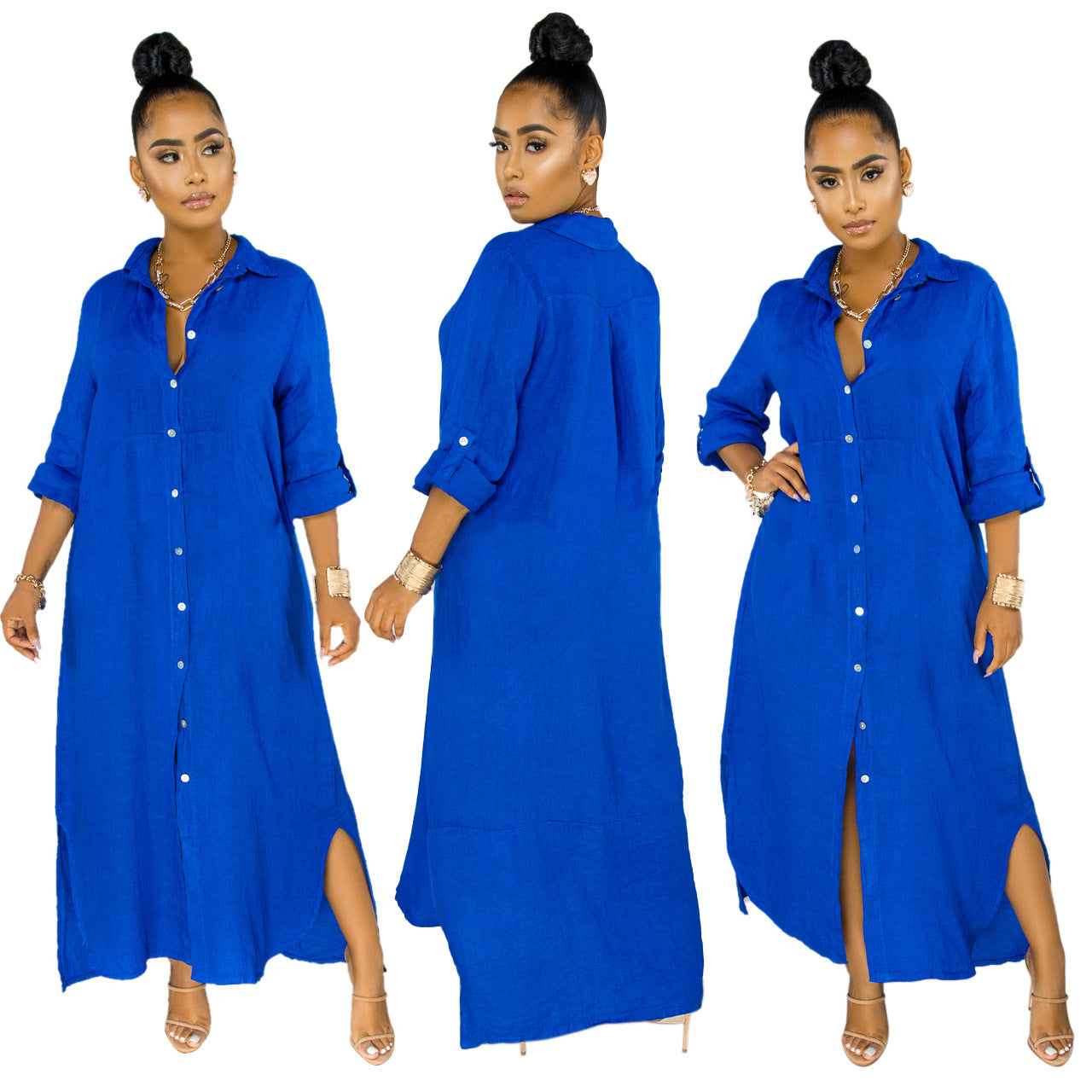 Sexy Fashion Solid Color Women's Shirt Dress 12