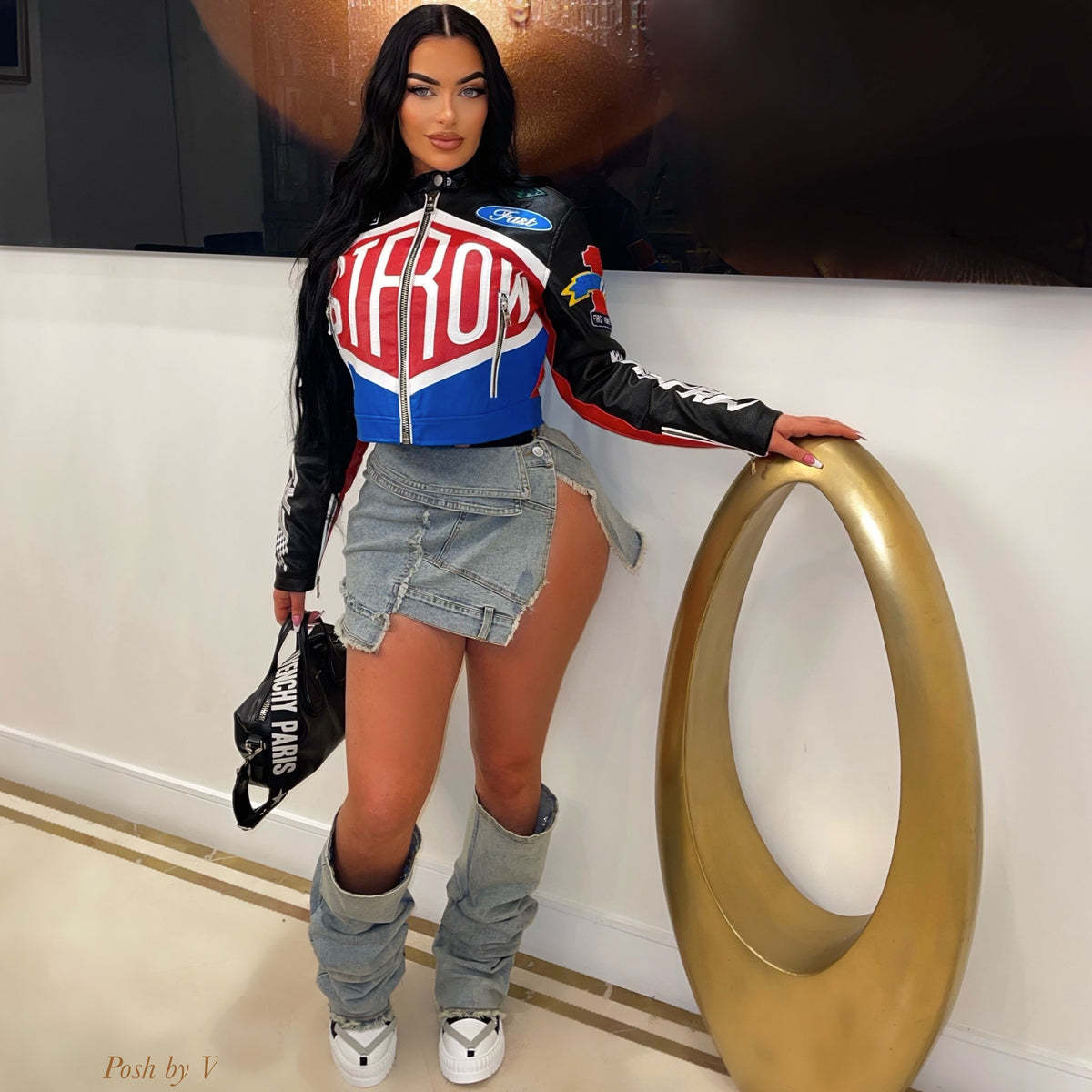 Autumn And Winter High Street Print Stand Collar Short Zipper Jacket