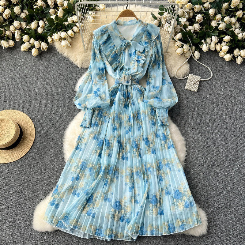 Women French floral pleated skirt 4