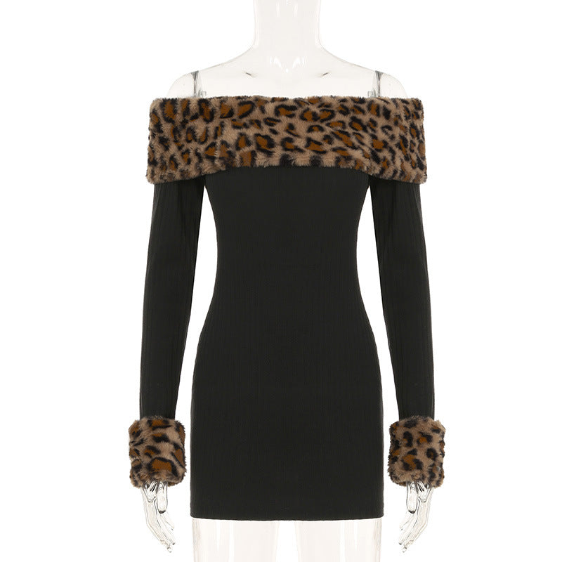 Spring and Autumn Women's Clothing Sexy Leopard Off Shoulder Slim Waist Long Sleeve Bodycon Dress 8
