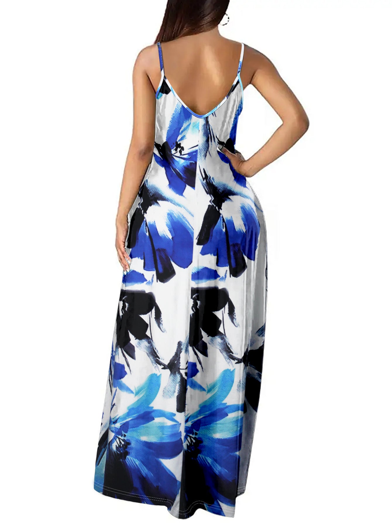 Plus Size Women Summer Elegant V-neck Suspender Holidays Dress 4