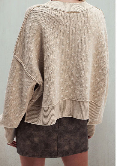 Women Round Neck Knitting Heart Print Sweater 9