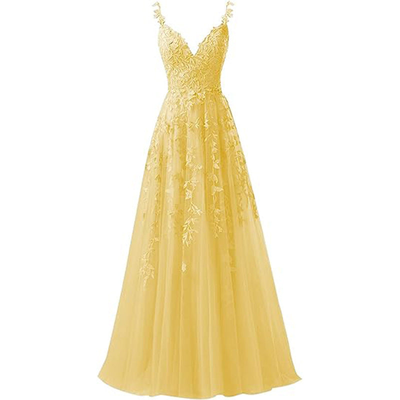 Women suspender tulle lace applique party ball evening dress（Processing time need 3-6 days） 15