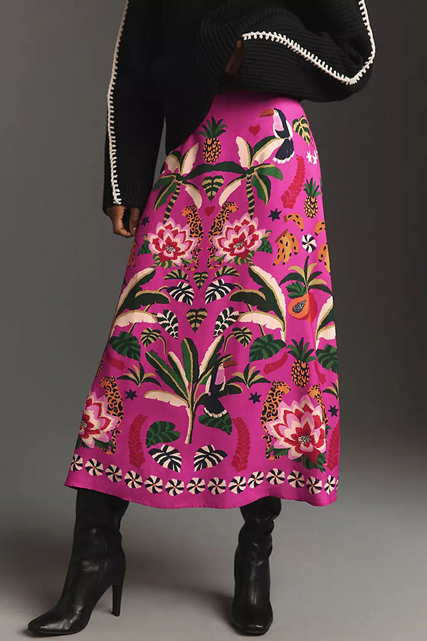 Women Spring Printed Vintage Skirt