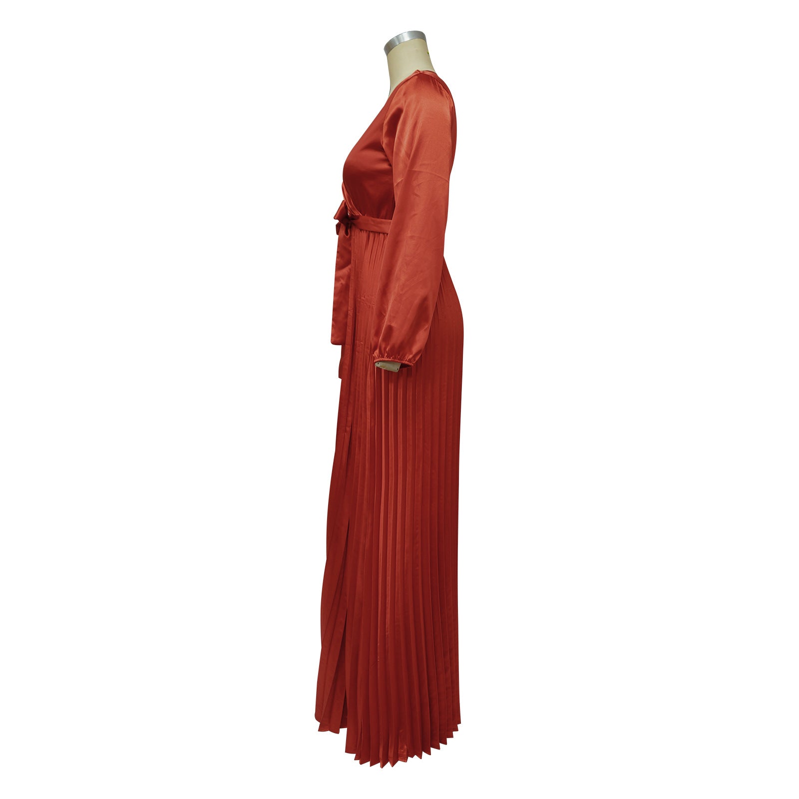 Women Autumn V-Neck Balloon Sleeve Pleated Dress 18