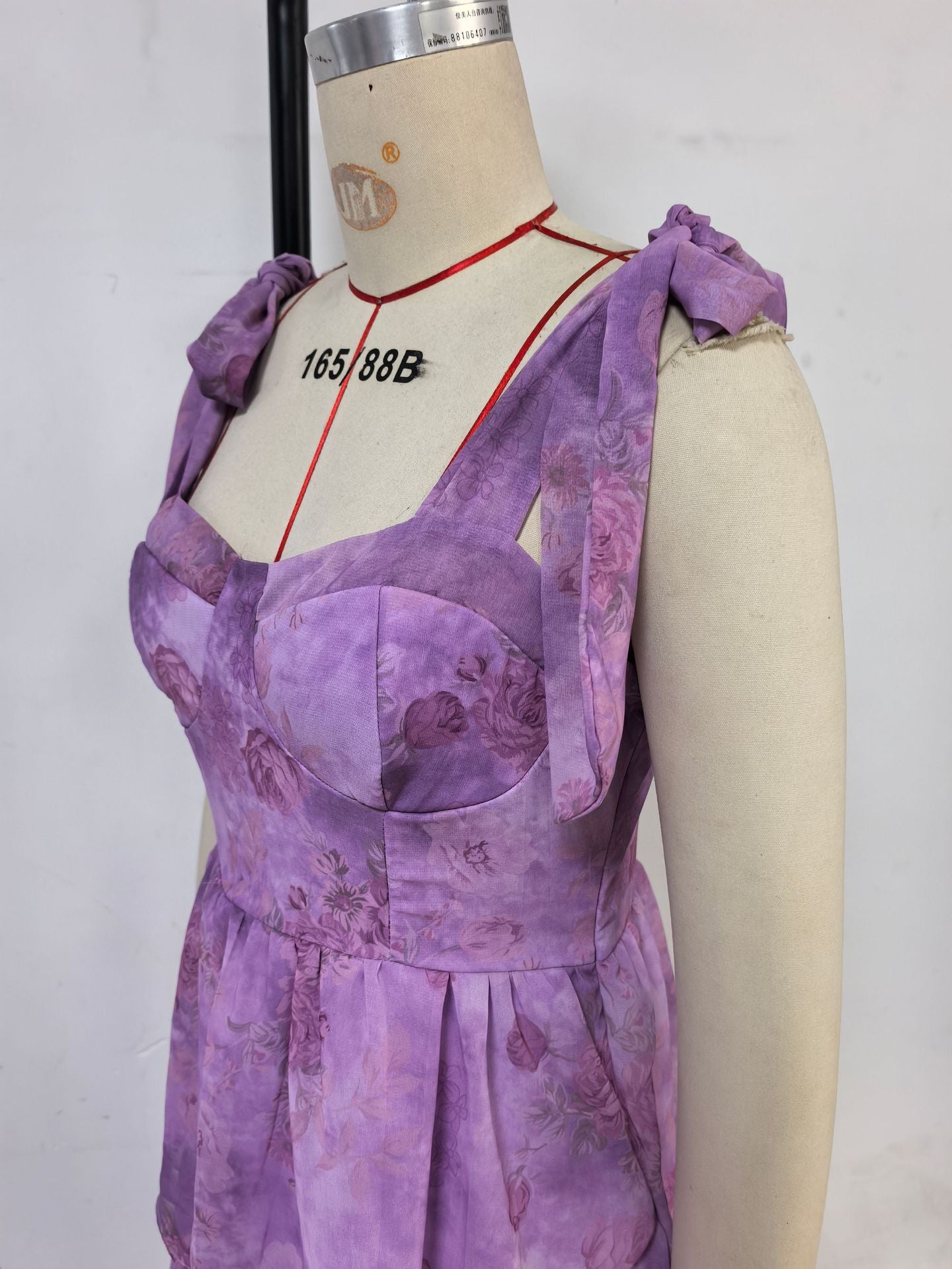 Women Spring/Summer Sleeveless Floral Strappy Off-The-Shoulder Tie-Drape Dress 11