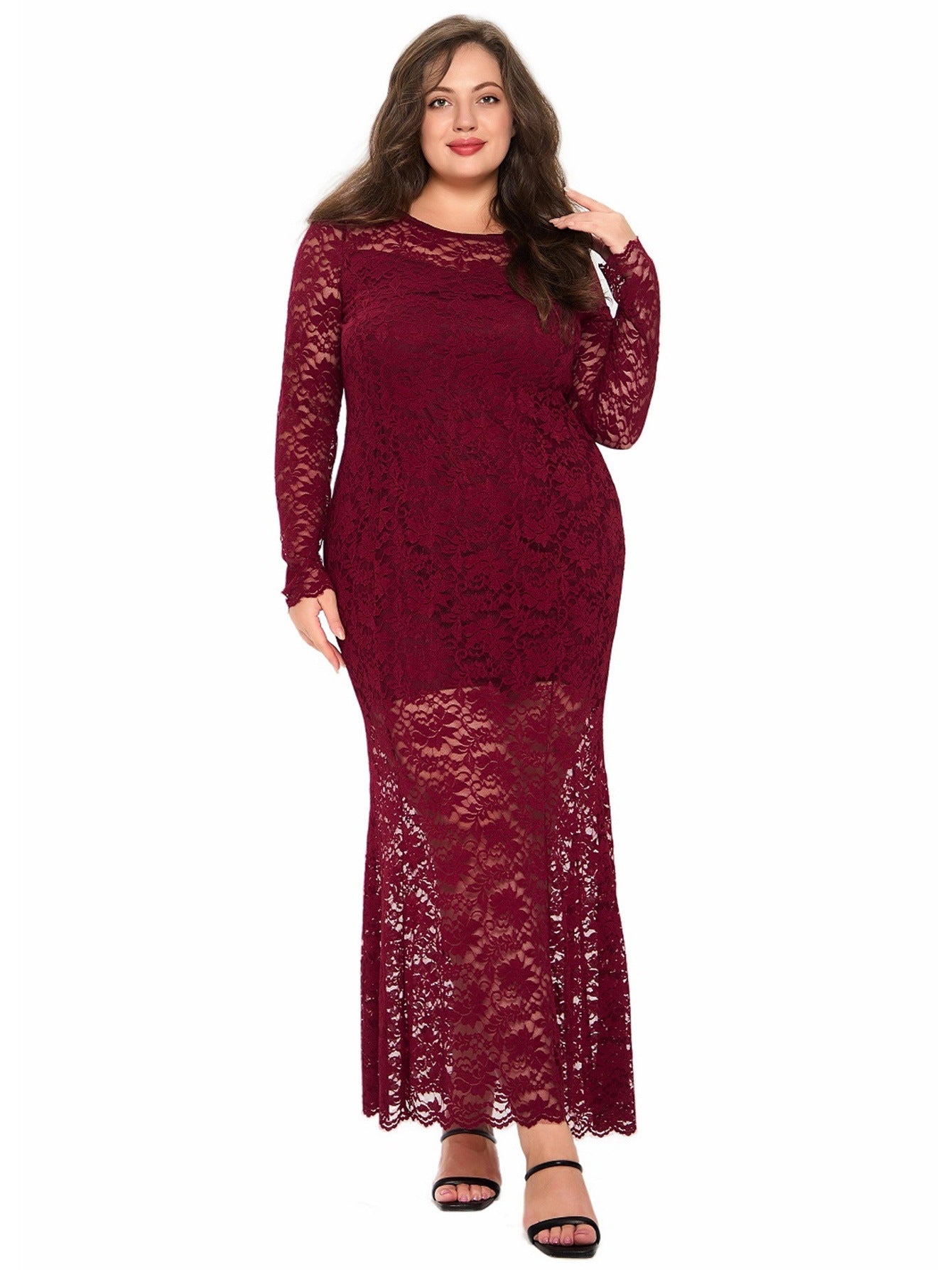 Plus Size Women lace fishtail dress 5