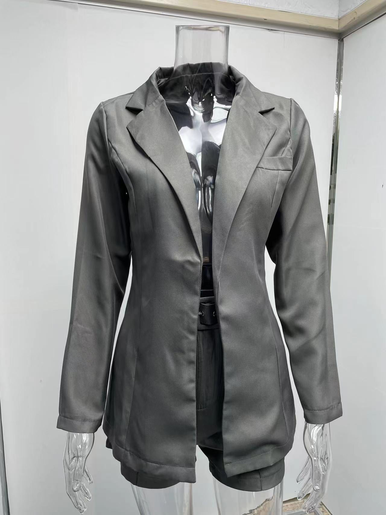 Women fashion Blazer+Shorts with belt Two-piece 55