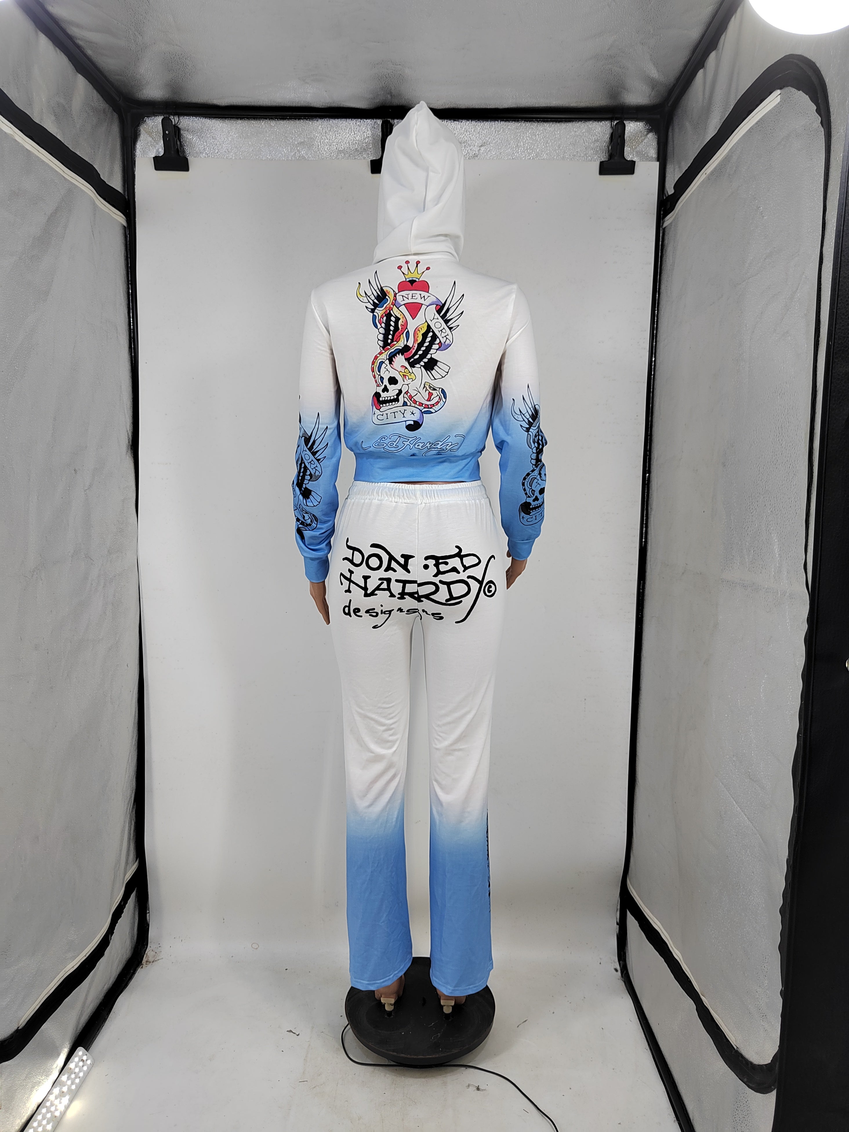 Women's fashion Print zipper hooded Casual two piece tracksuit 6