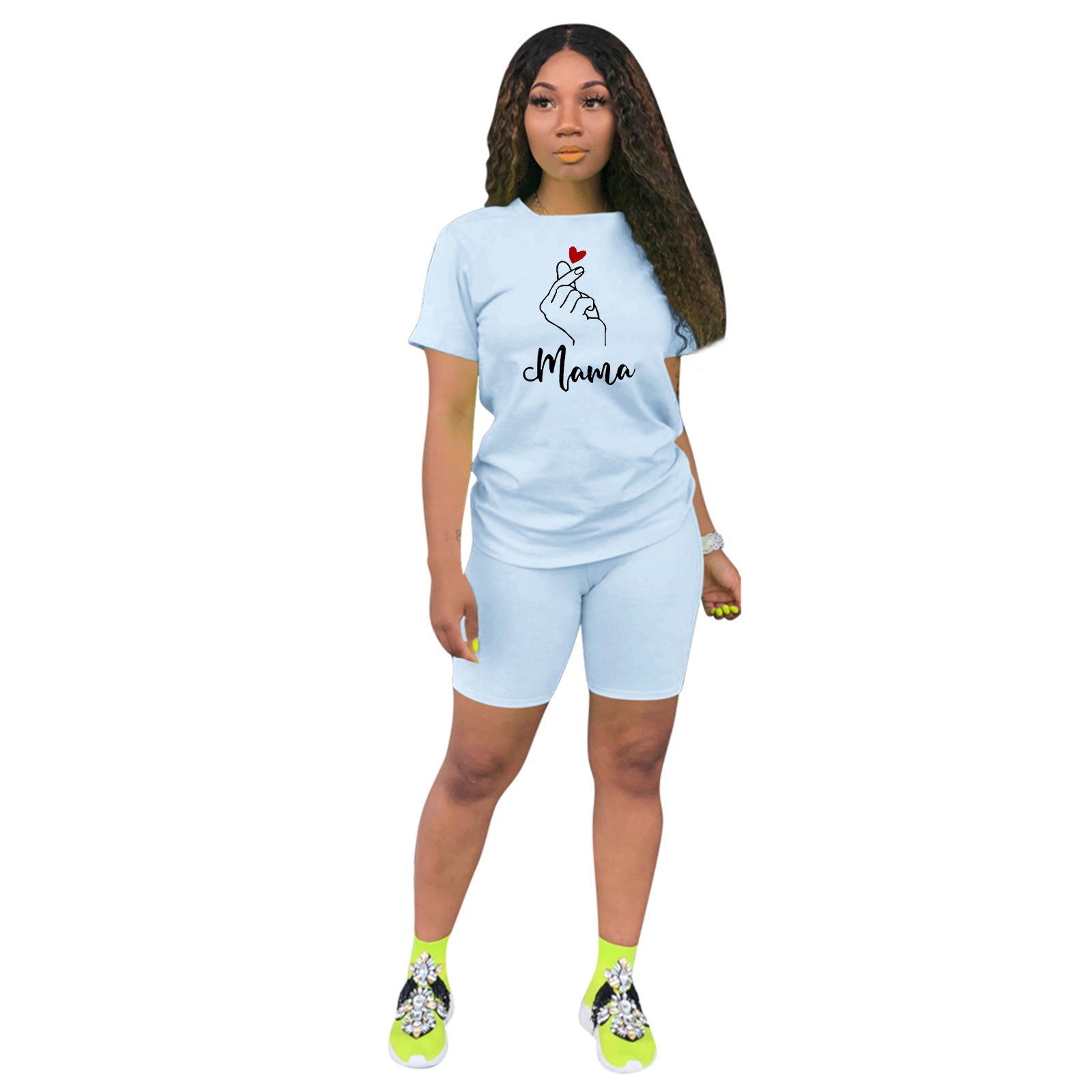 Women's Mother's Day print sports two-piece shorts set 22