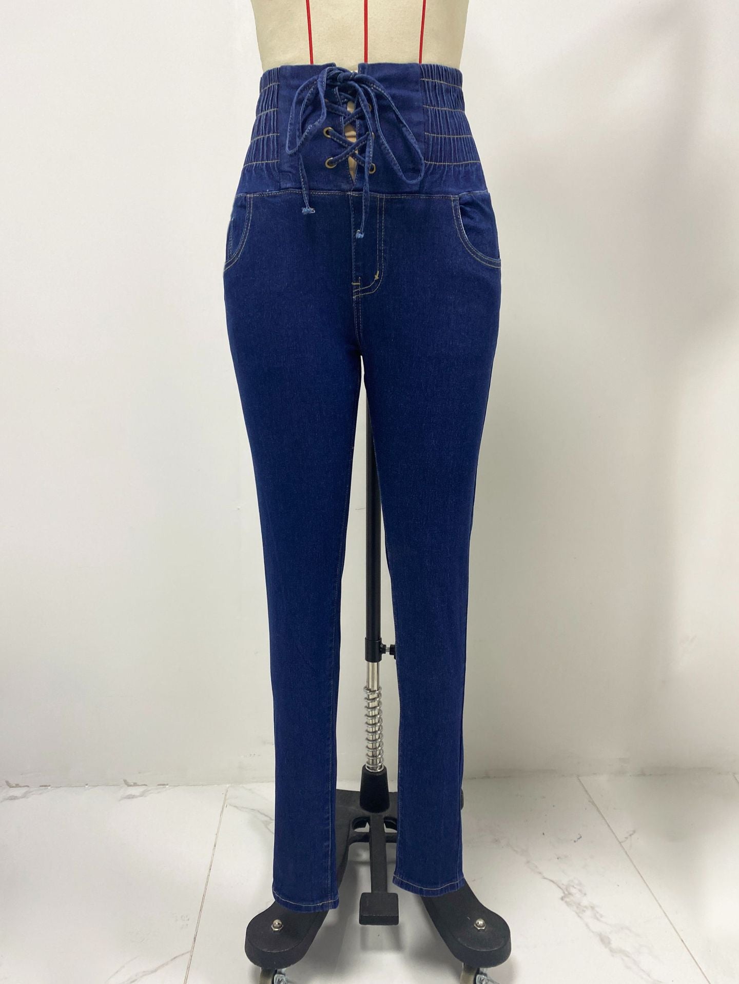 Spring Summer Sexy High Waist Lace-Up Denim Pants 8