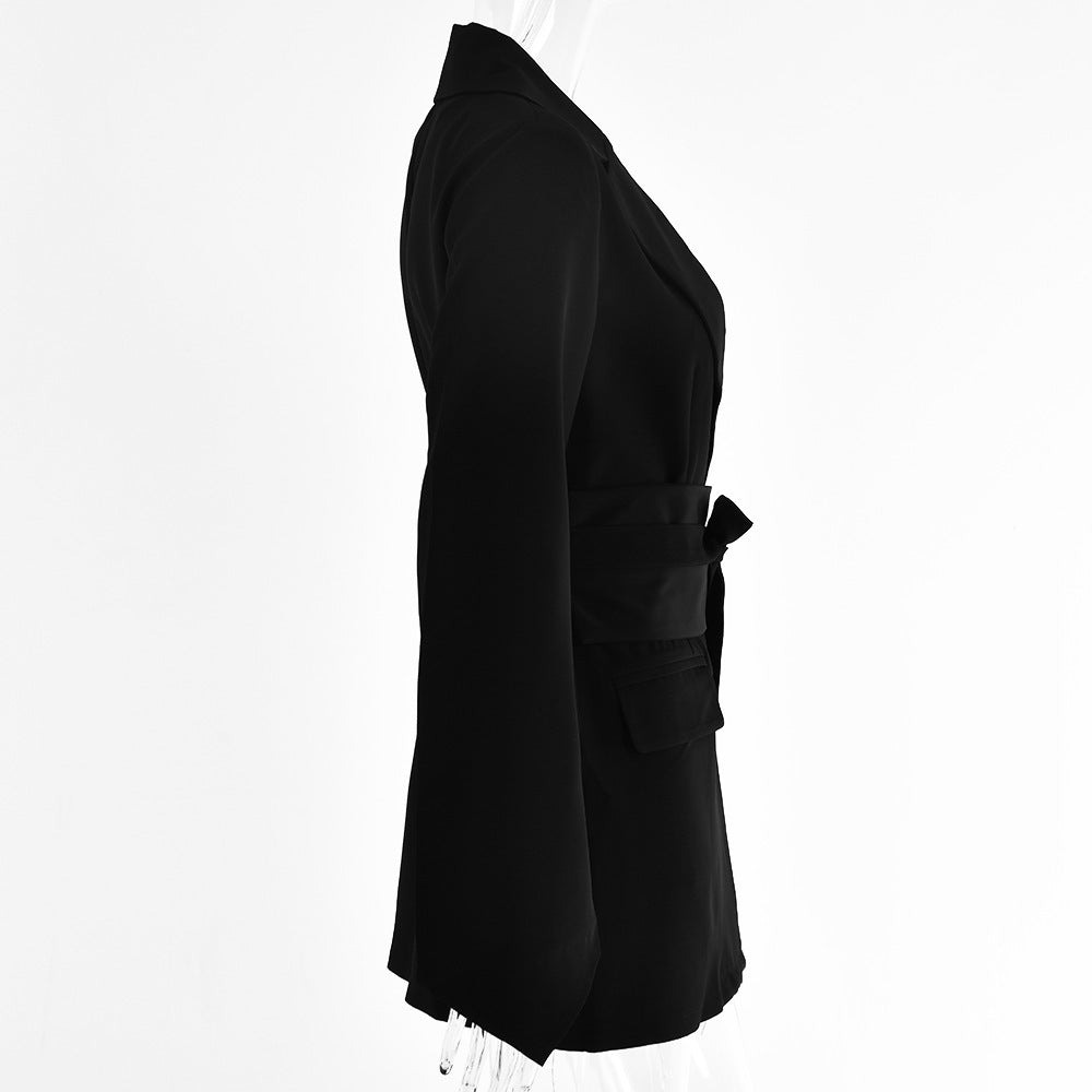 WomenCasual Solid Long Sleeve Lace-Up Belted Blazer 26