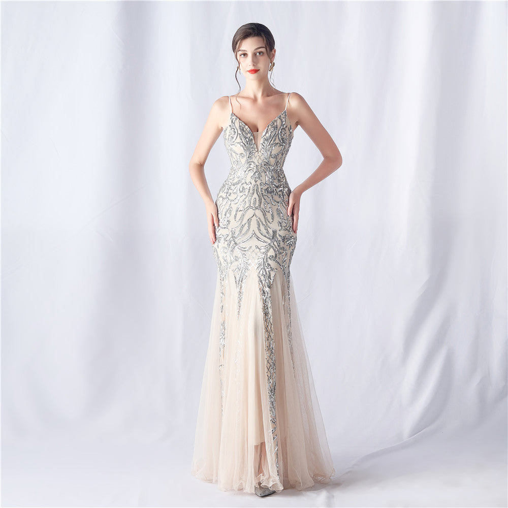 Floral Sequin Mesh Evening Dress 9