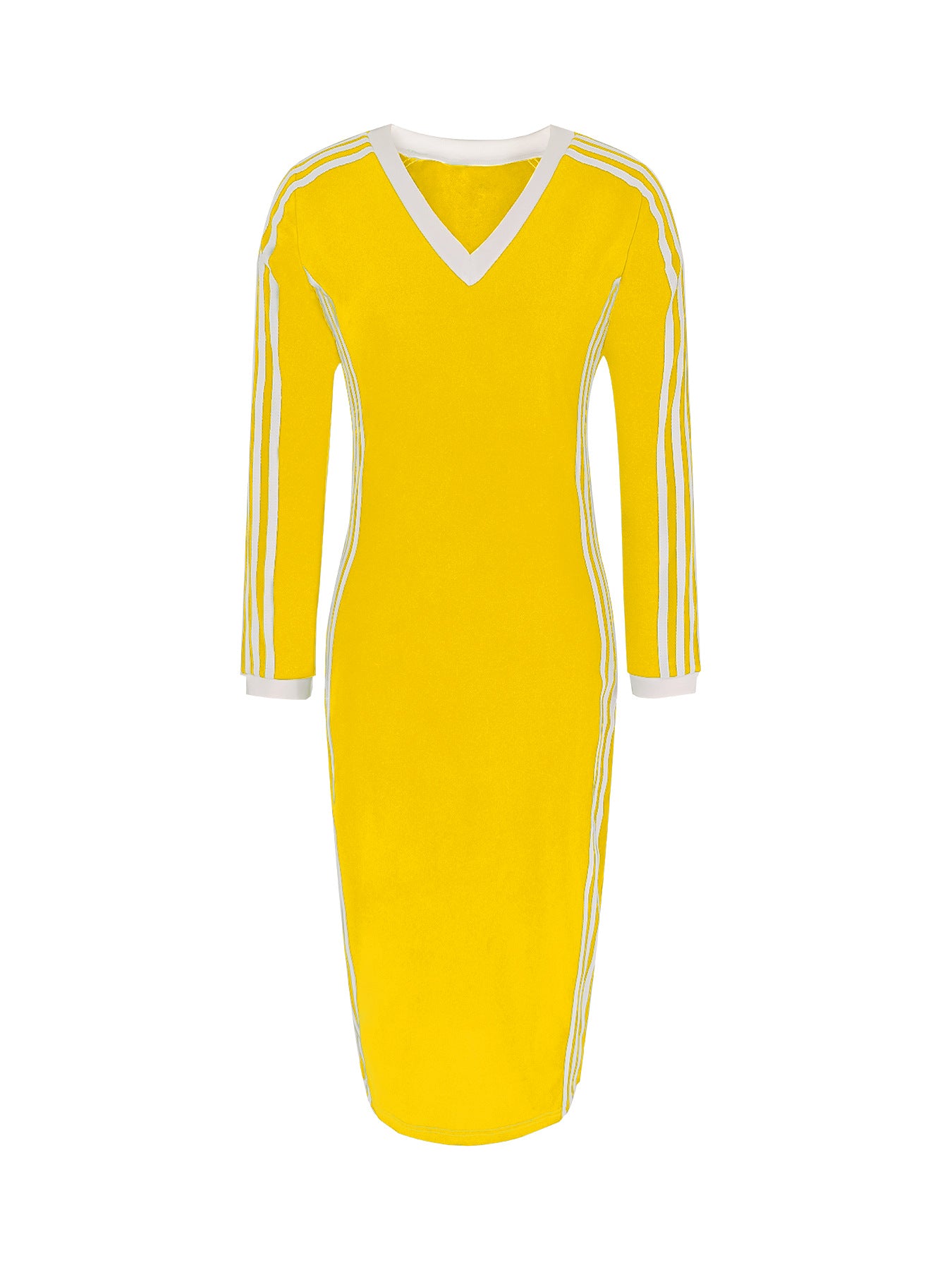 Women Casual Elegant V-Neck Striped Patchwork Long-Sleeved Dress 16