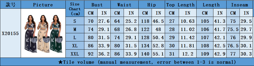 Summer Sexy Print Halter V Neck Vest Wide Leg Pants Two Piece Set 9