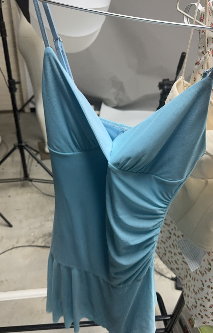 V-Neck Slim Waist Strap Dress Summer Solid Holiday Dress 16