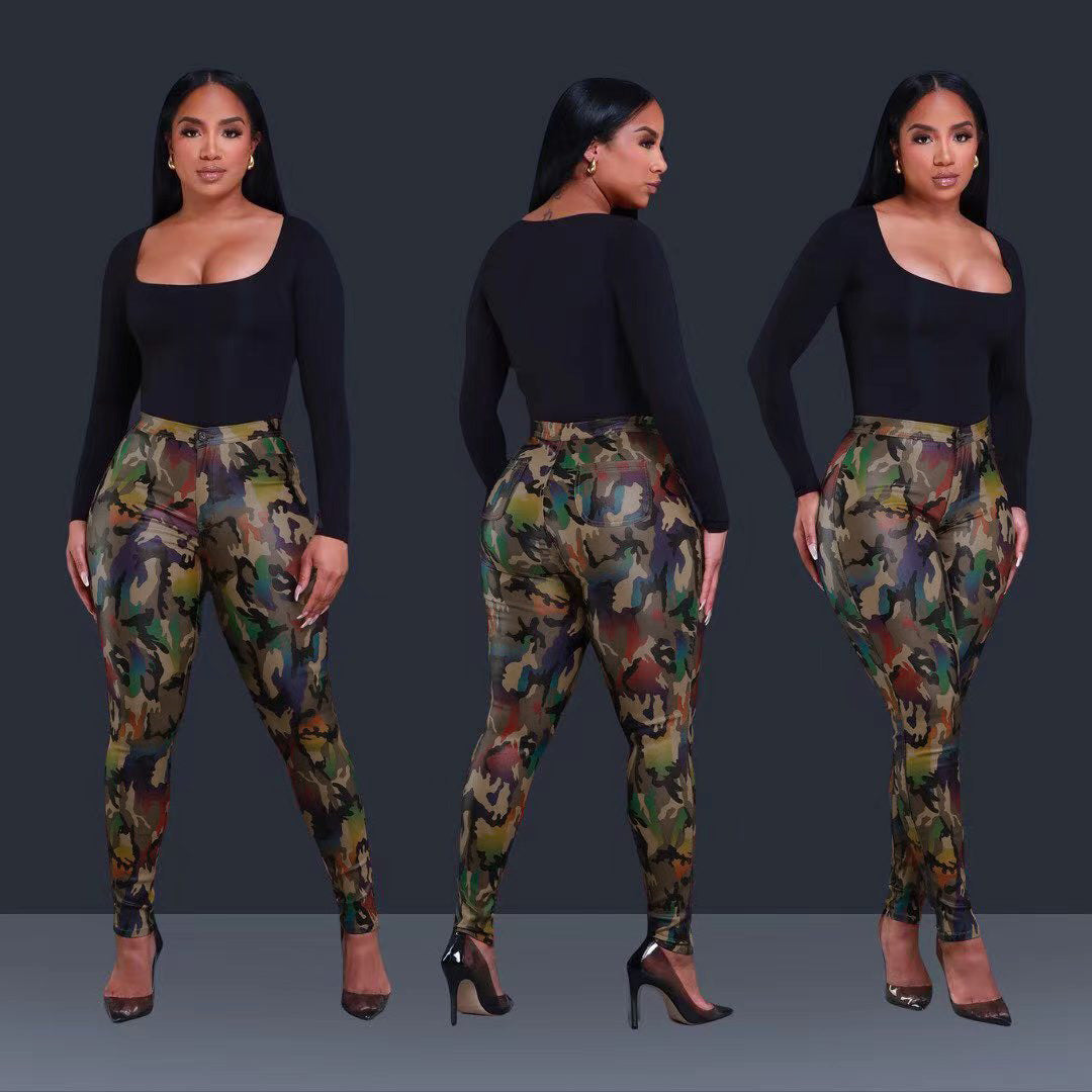 Spring Sexy Women's Clothing Tight Fitting Camo Trendy Pants