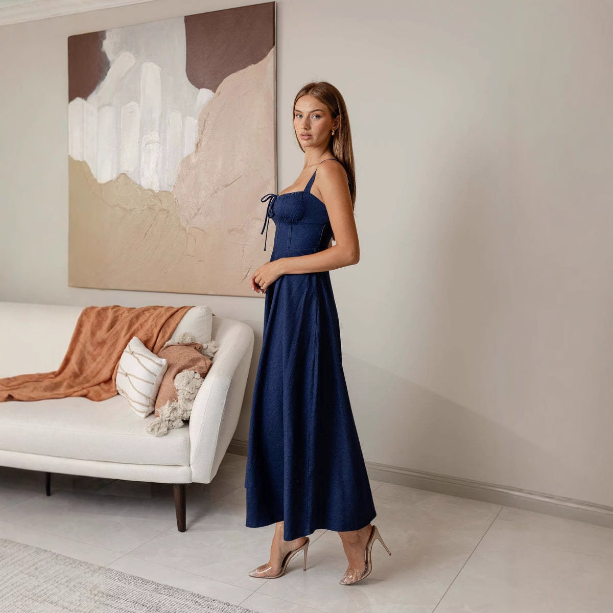 Summer Low Back Sleeveless Strap Denim Dress 4