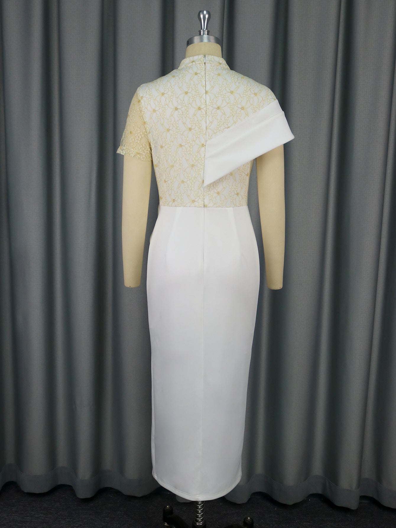 Round-Neck See-Through Lace Short-Sleeve formal Party Wedding & Bridesmaid Slit Dress 13