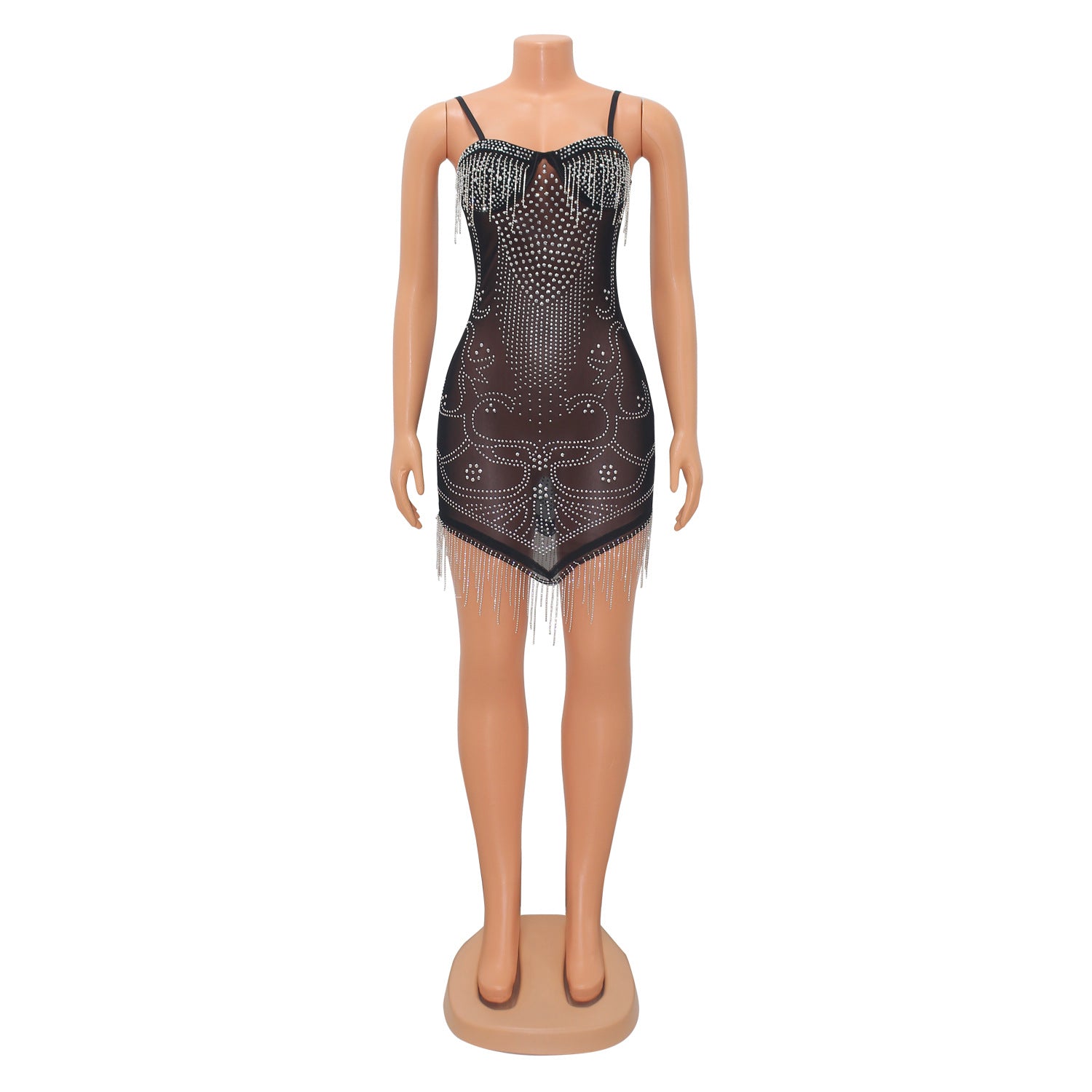 Summer Women's Sexy Mesh Beaded Sling Tassel Dress For Women 11