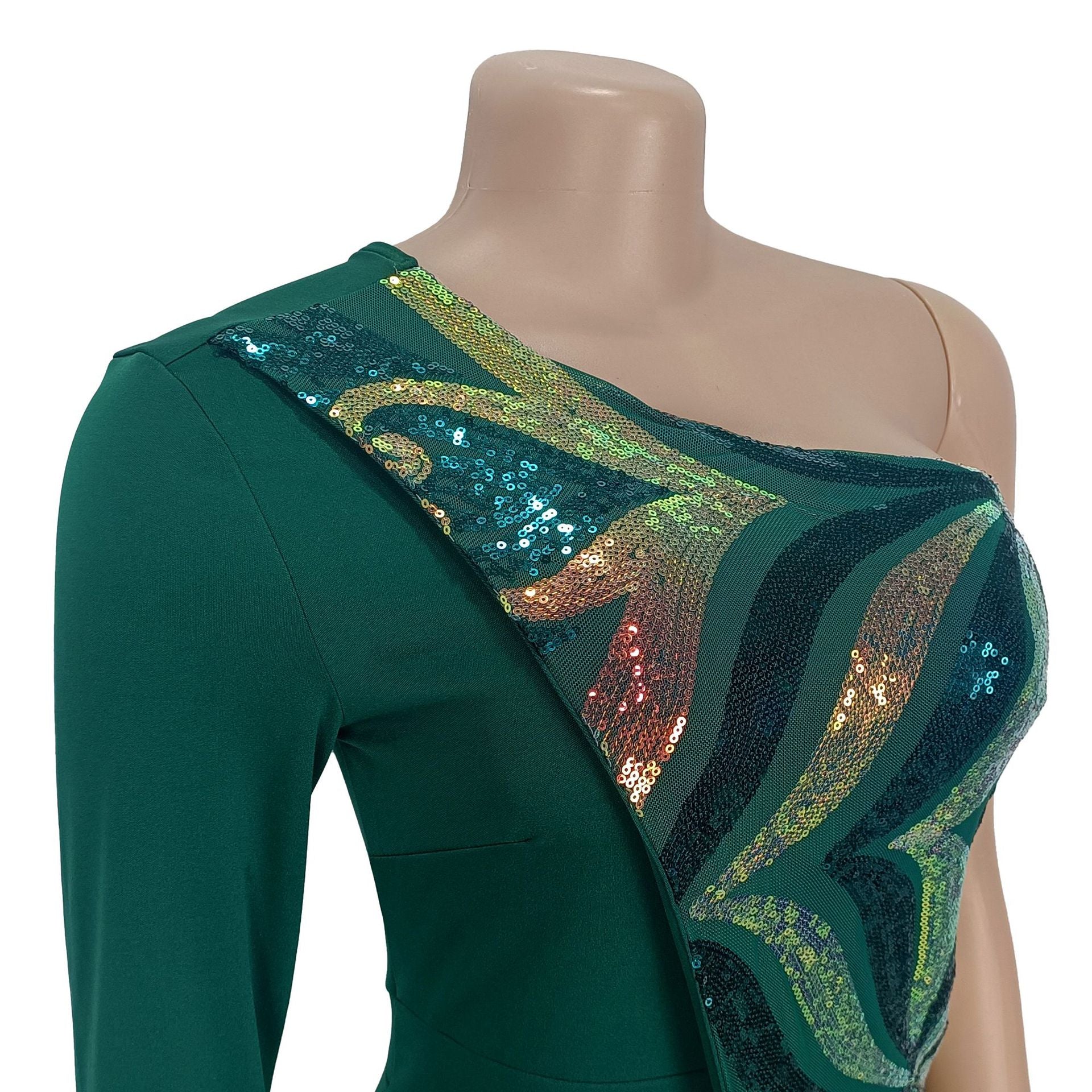 Women One Shoulder Sequin Jumpsuit 9