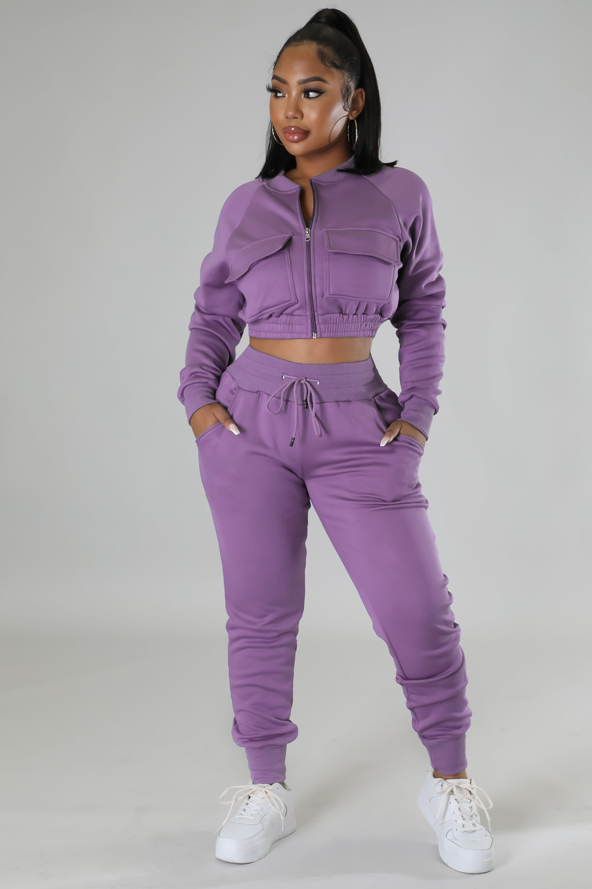 Sports Autumn And Winter Casual Fashion Short Coat Eggings Two-Piece Set 6