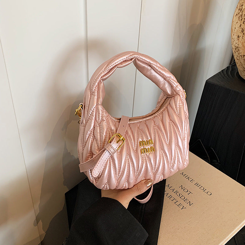 Women pleated cloud bag crossbody handbag single shoulder crescent bag 6
