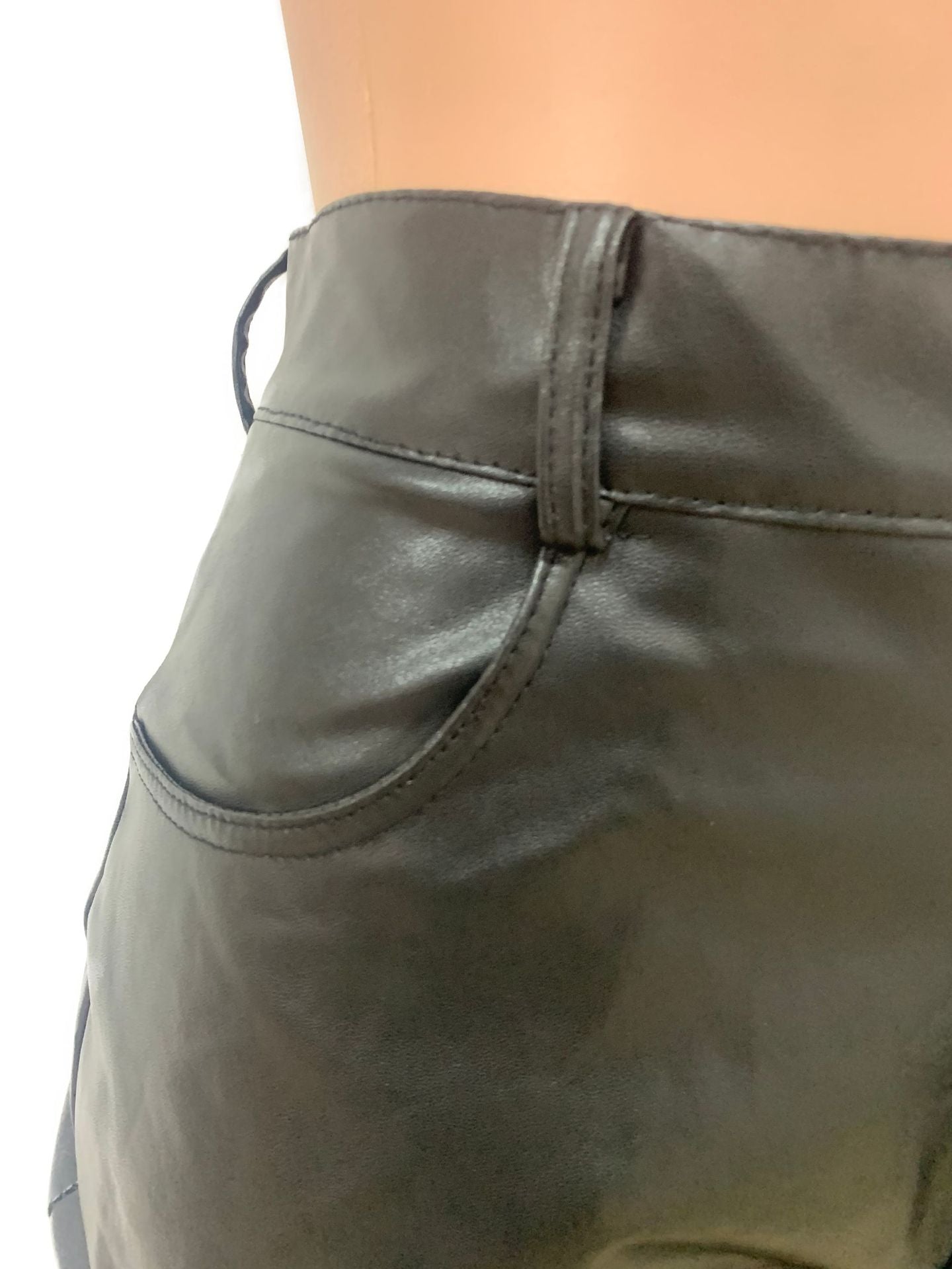 Autumn Winter Women's Fashion Button Zipper Elastic Stacked Leather Pants 6