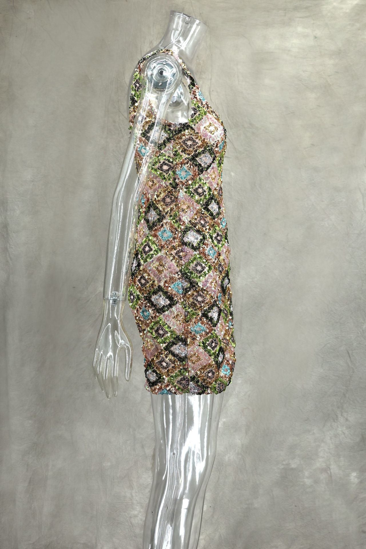 Spring Summer Multi-Color Flower Diamond Plaid Sequin Slit Bodycon Sexy Dress 16