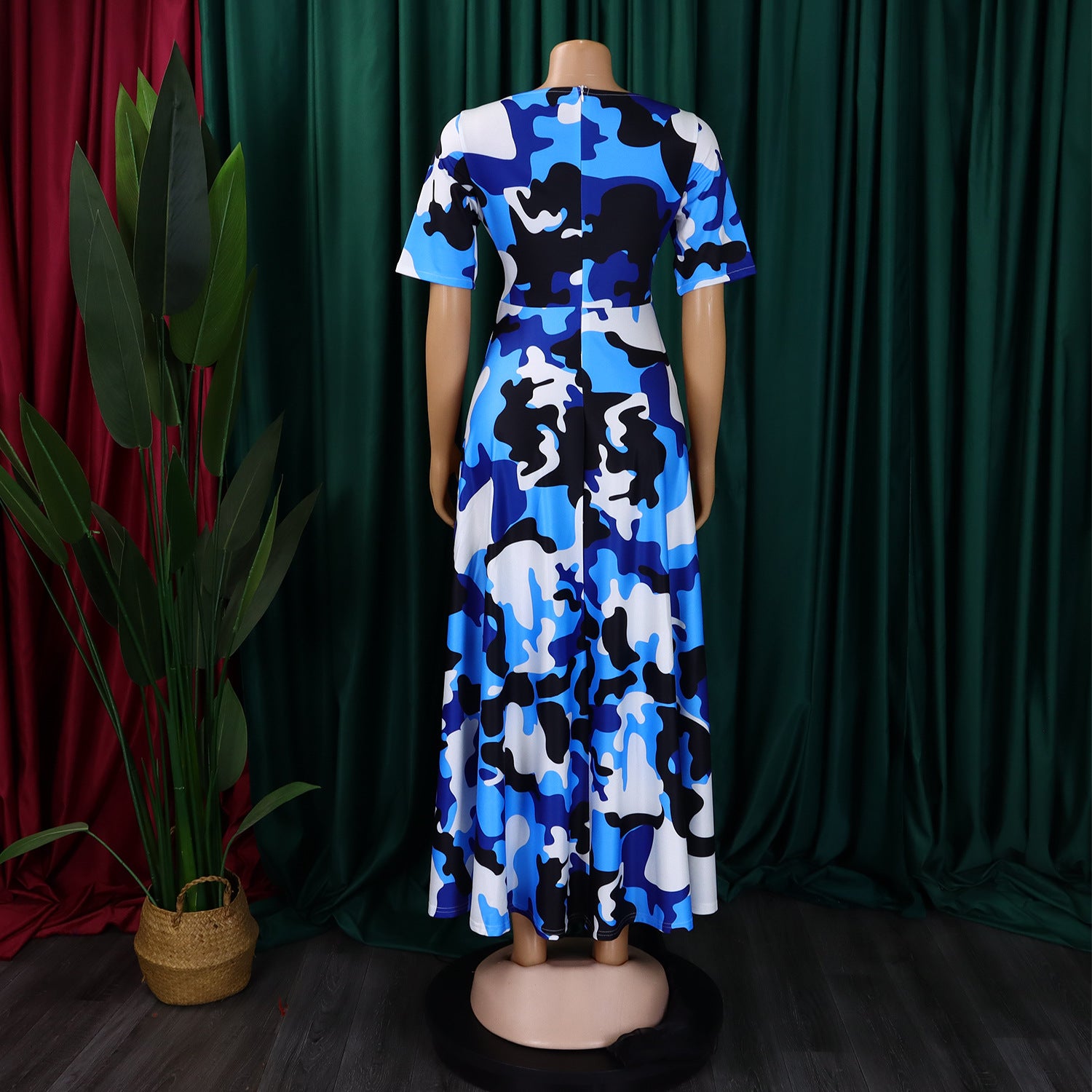 Women's Fashion Chic Tie-Waist African Plus Size Short Sleeve A-Line Dress 30