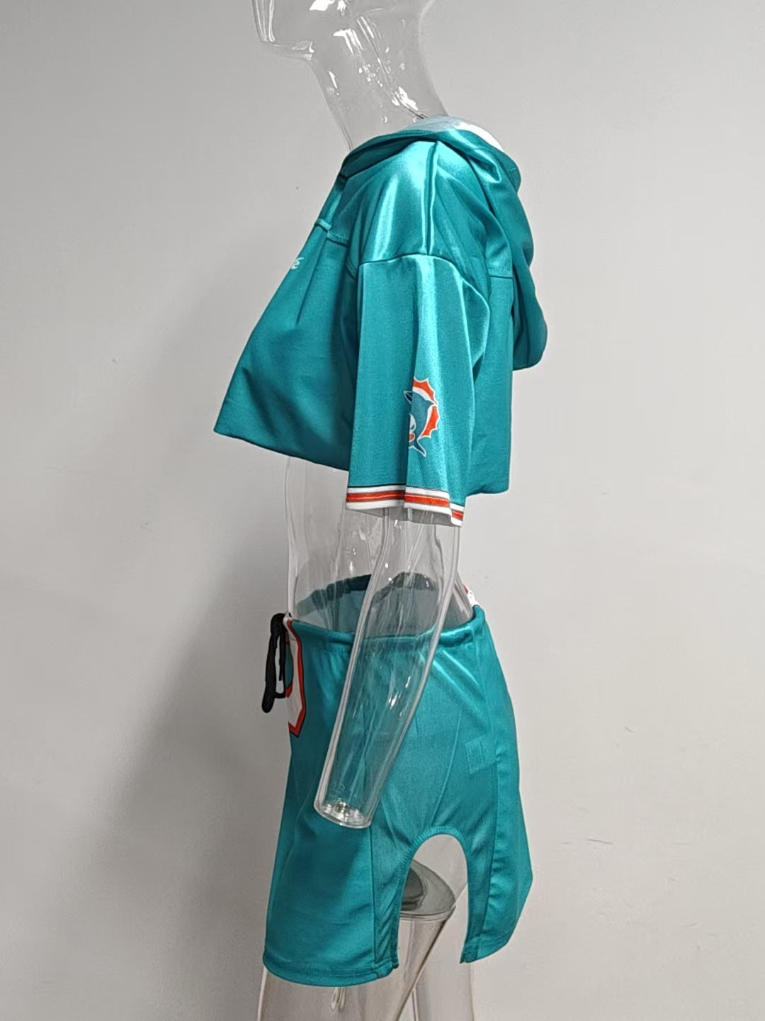 Fashion print street trend short sleeve short hoodie top and lace-up skirt set 11