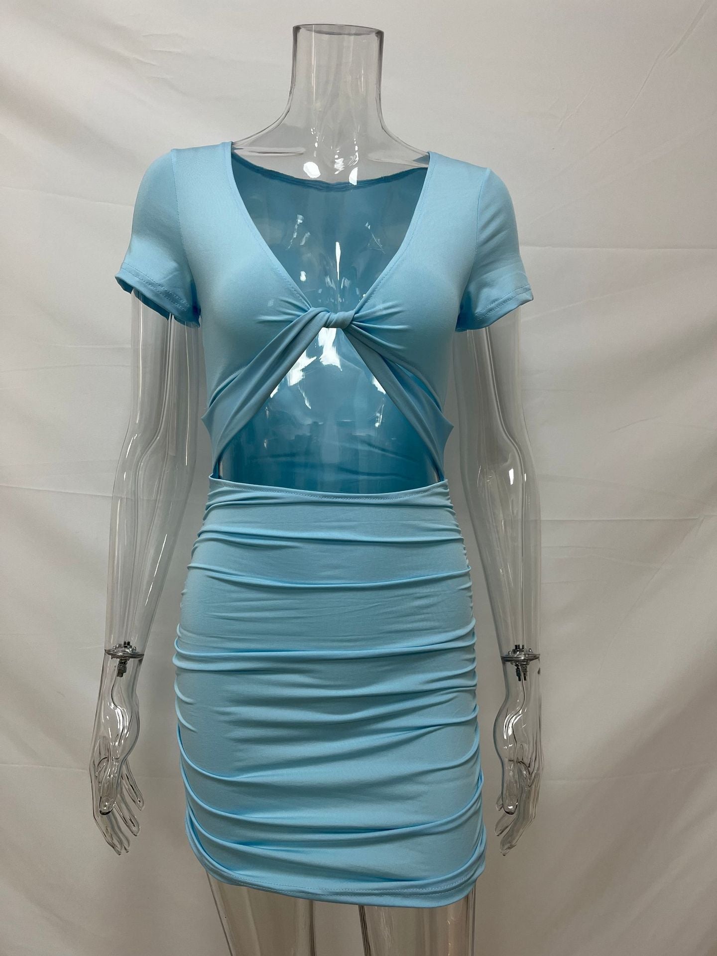 Women Summer Sexy V-Neck Short Sleeve Bodycon Dress 34