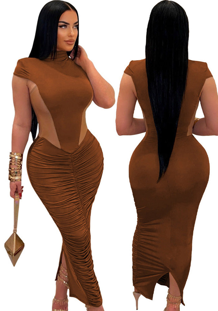 Spring Sexy See-Through Mesh Pleated Long Dress 3