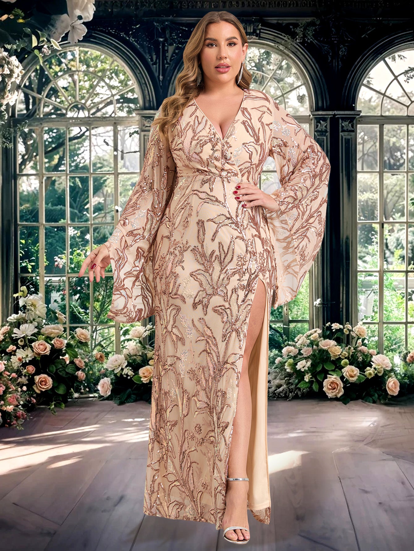 Plus Size Women's Dress Sequin Embroidery Prom Evening Gown 10