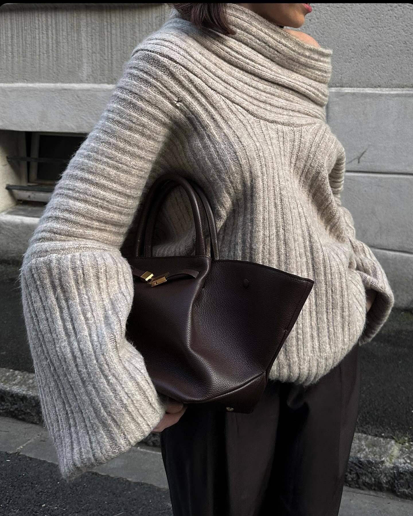 Spring And Autumn Off Shoulder Loose Casual Knitting Shirt Long Sleeve Sweater 11