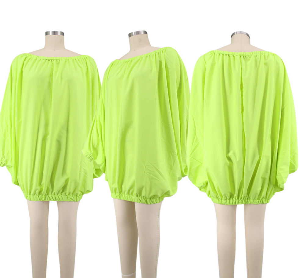 Women Off Shoulder Long Sleeve Loose Solid Dress 3