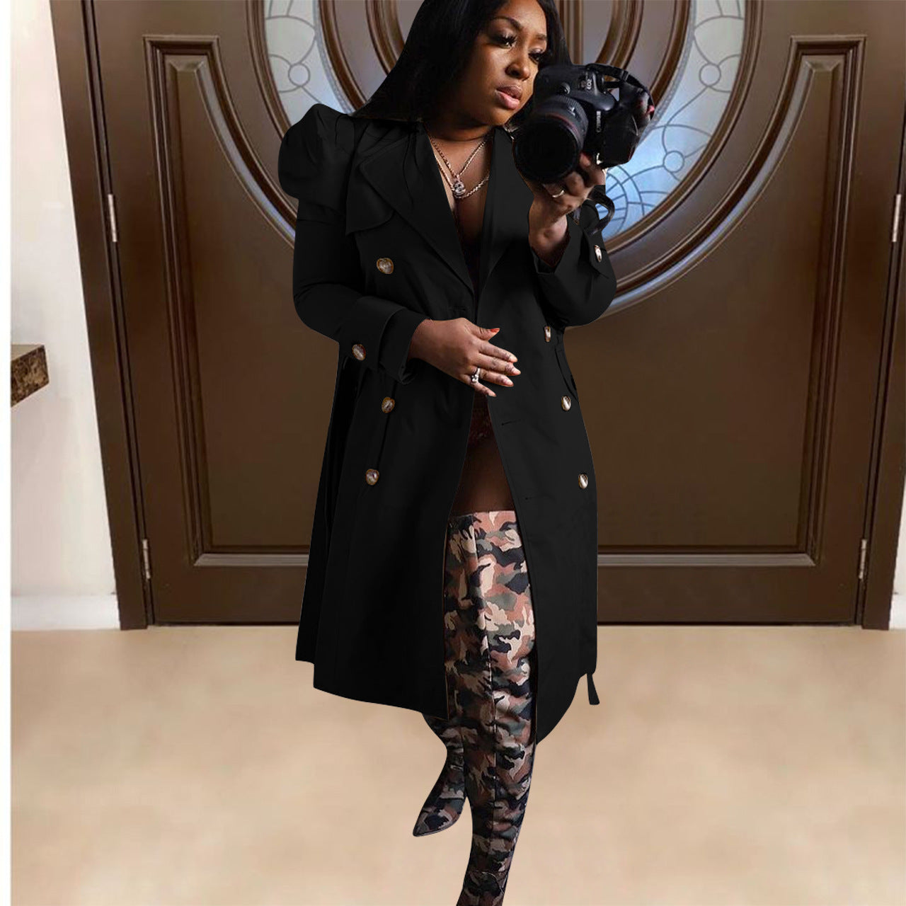 Women's versatile long windbreaker jacket 4