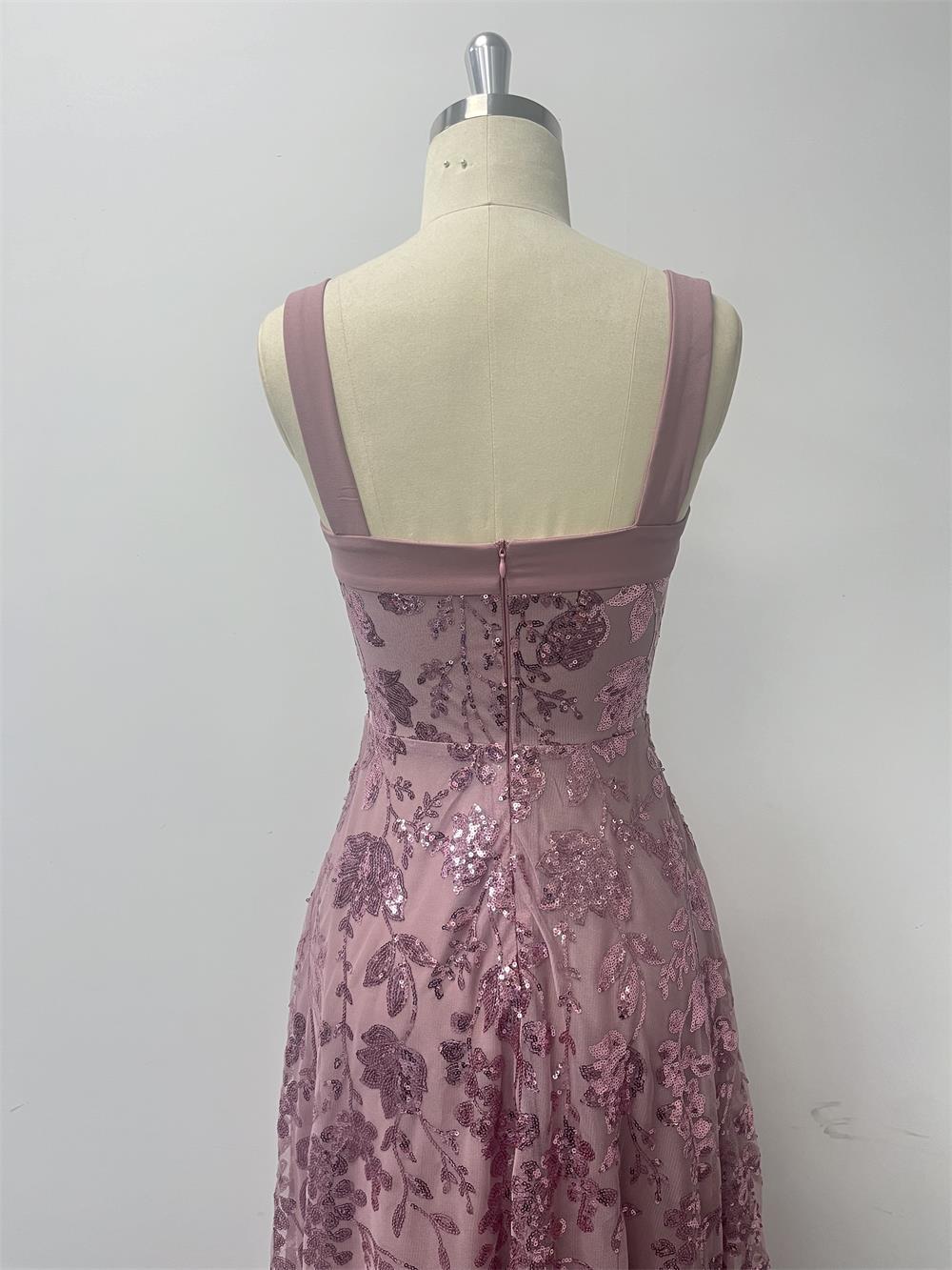 Women Sequin Flower Embroidery Slit Party Dress 8