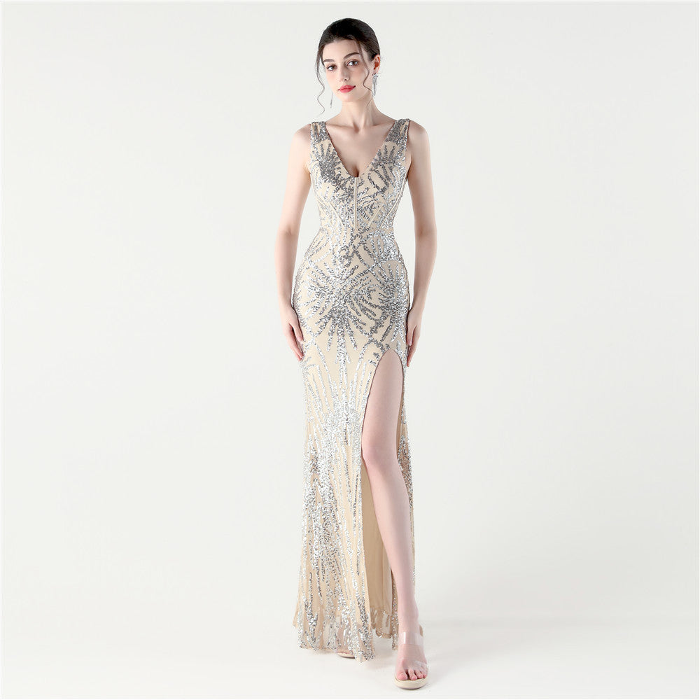 Women Fishbone Lace-Up Dinner Fishtail Backless Evening Dress 14