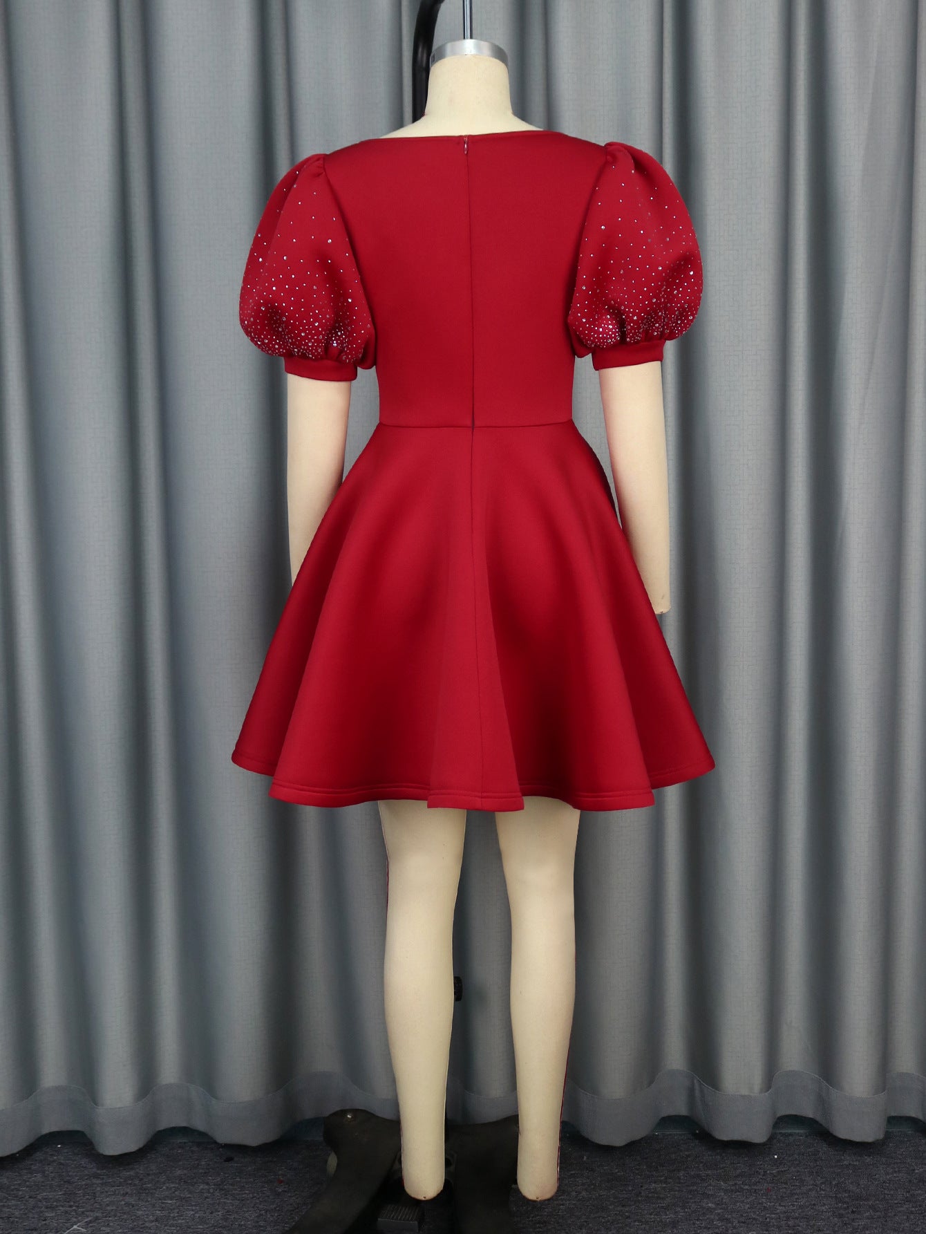 Women Beaded Puff Sleeve Formal Party Evening Dress 10