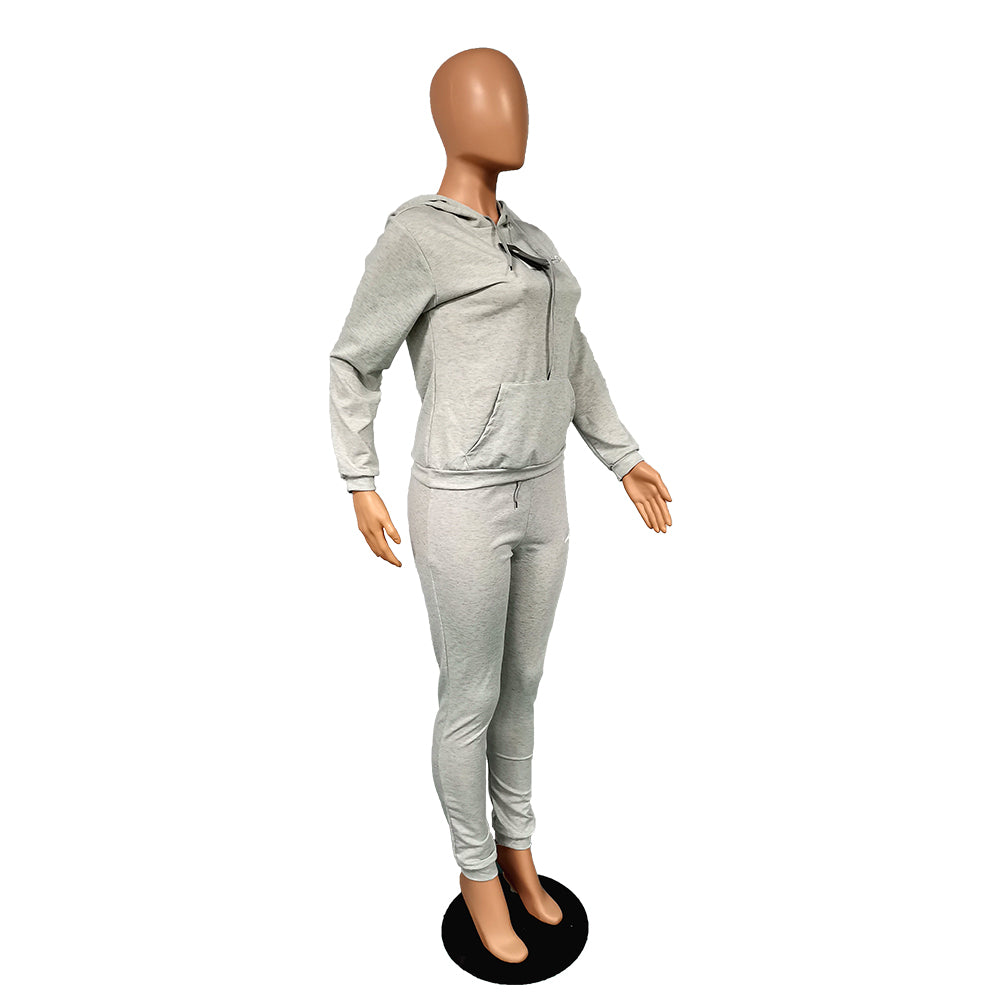 Women's Fashion Casual Embroidered Hooded Two-Piece Pants Set 11