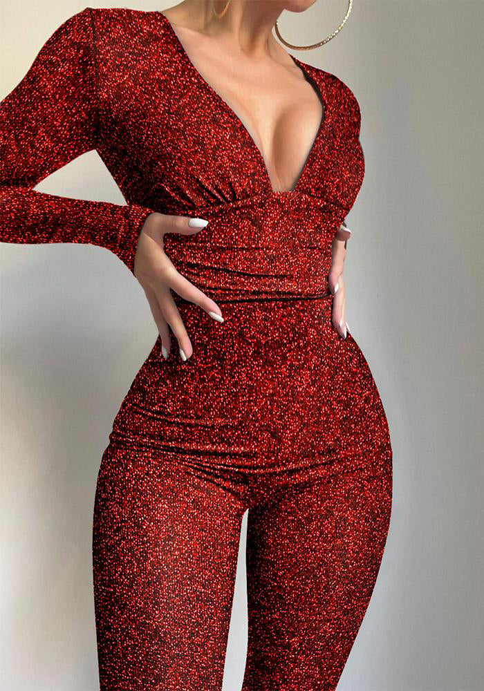 Women's Black Low Neck Sexy Tight Fitting Jumpsuit