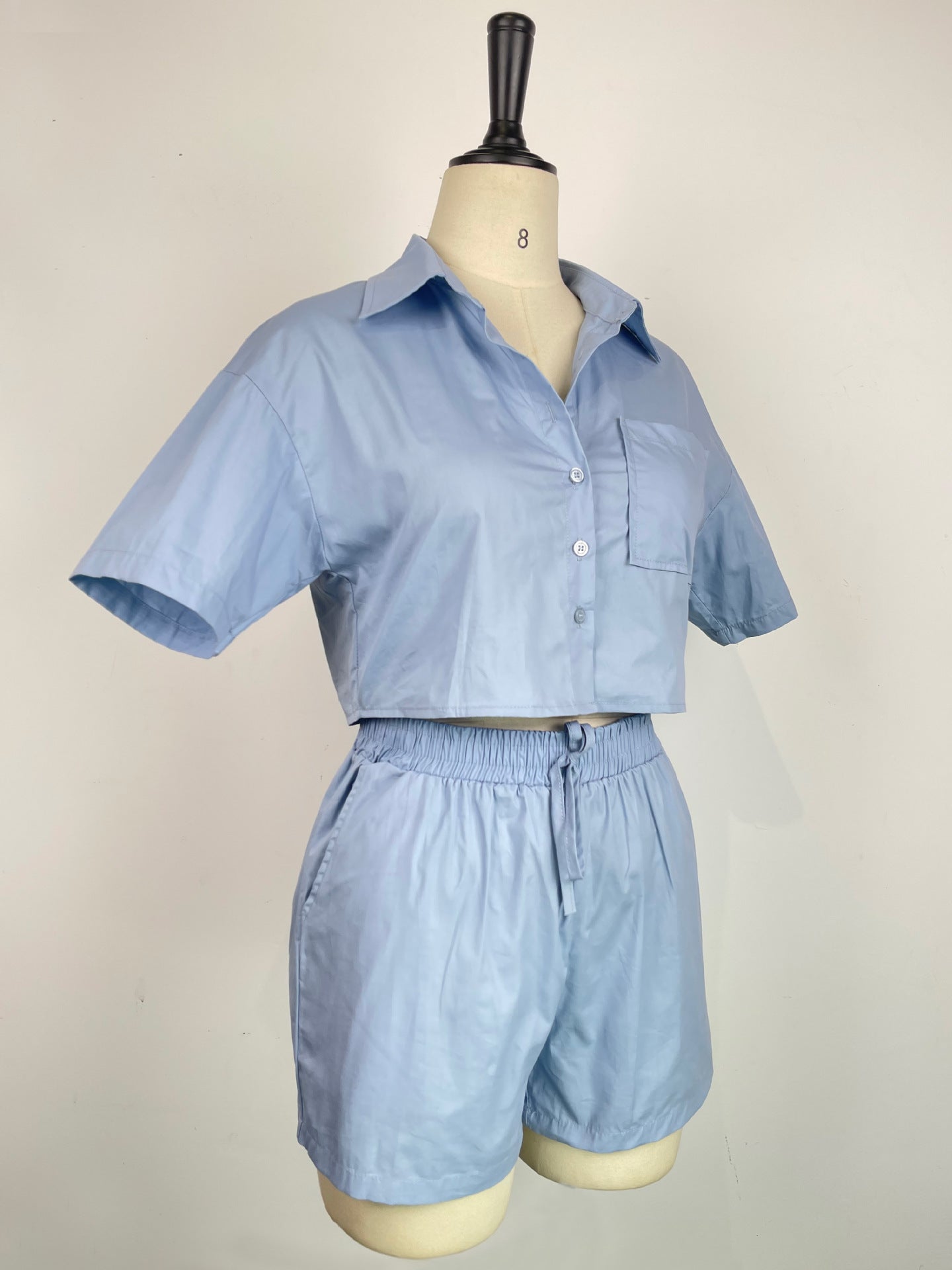 Ladies Short Sleeve Shirt Set Elastic Pocket Shorts Two-Piece Set 24