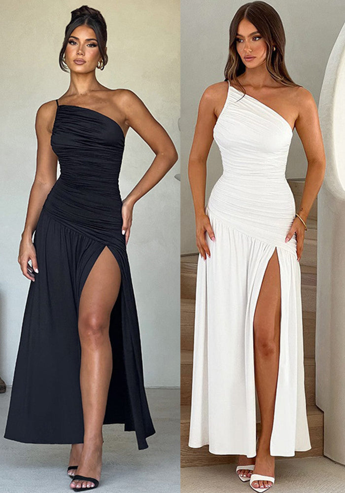 Summer Chic Slim Long Dress Strappy Slash Shoulder Slit Women's Dress