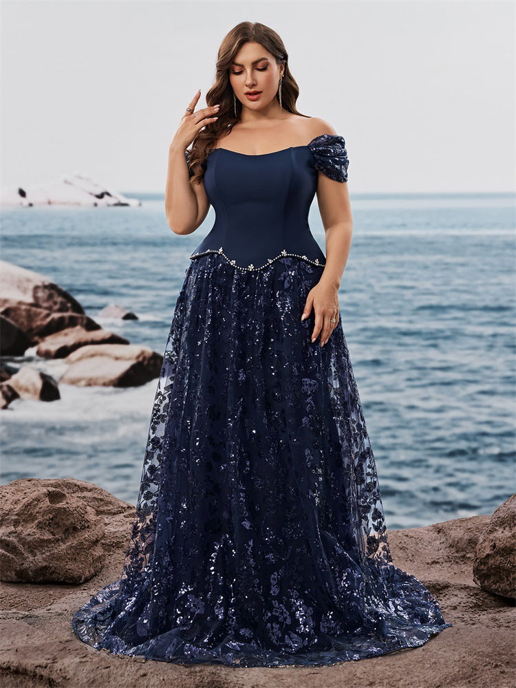 Plus Size Women's Elegant Sequin Patchwork False Two-Piece Mother of the Bride Dress 4