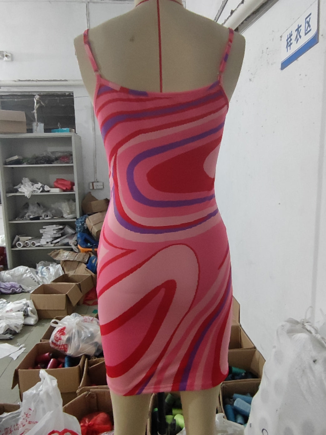 Trade Summer Sexy Slim Waist Printing Knitting Straps Dress Female 12