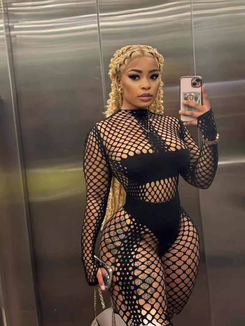 Women hollow sexy mesh two-piece set 3